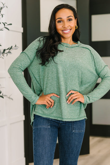 Mellow Mood Heathered Pullover in Green| Soft High Stretch Casual Women’s Sweatshirt