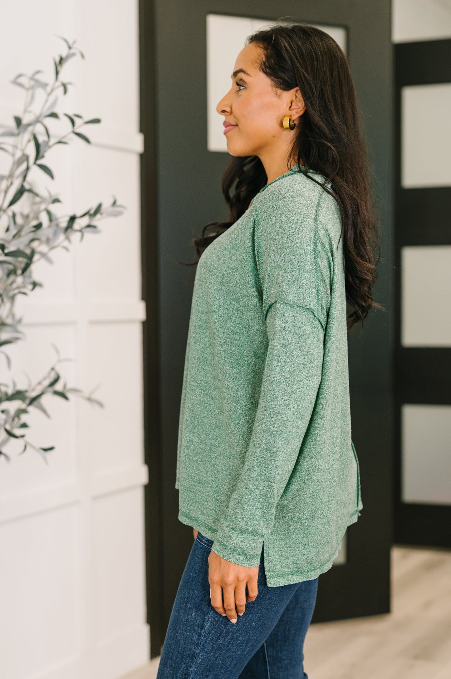 Mellow Mood Heathered Pullover in Green| Soft High Stretch Casual Women’s Sweatshirt