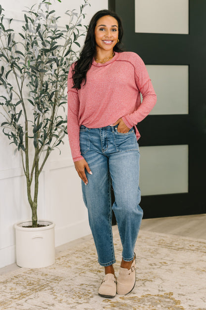 Mellow Mood Heathered Pullover in Red | Soft High Stretch Casual Women’s Sweatshirt