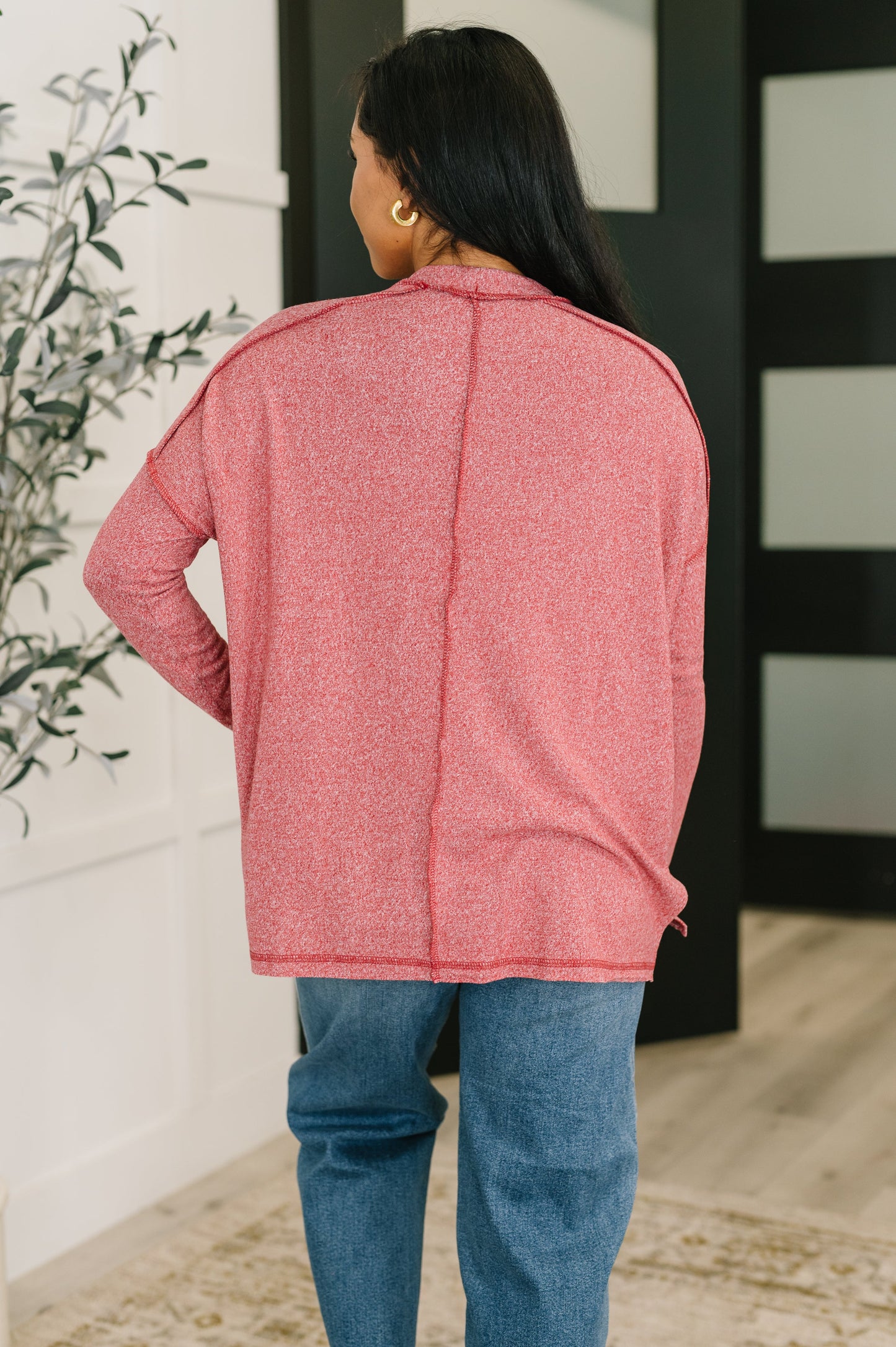 Mellow Mood Heathered Pullover in Red | Soft High Stretch Casual Women’s Sweatshirt