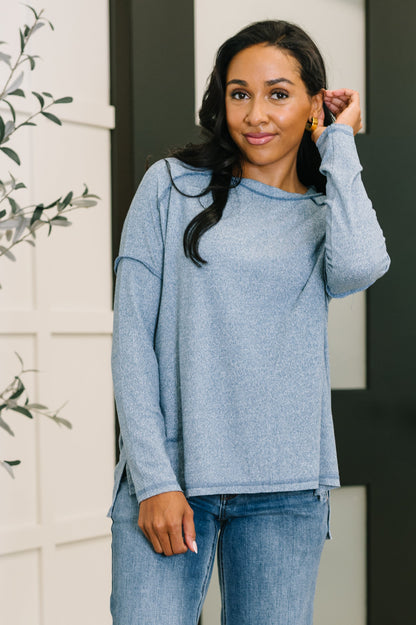 Mellow Mood Heathered Pullover in Dusty Blue| Soft High Stretch Casual Women’s Sweatshirt