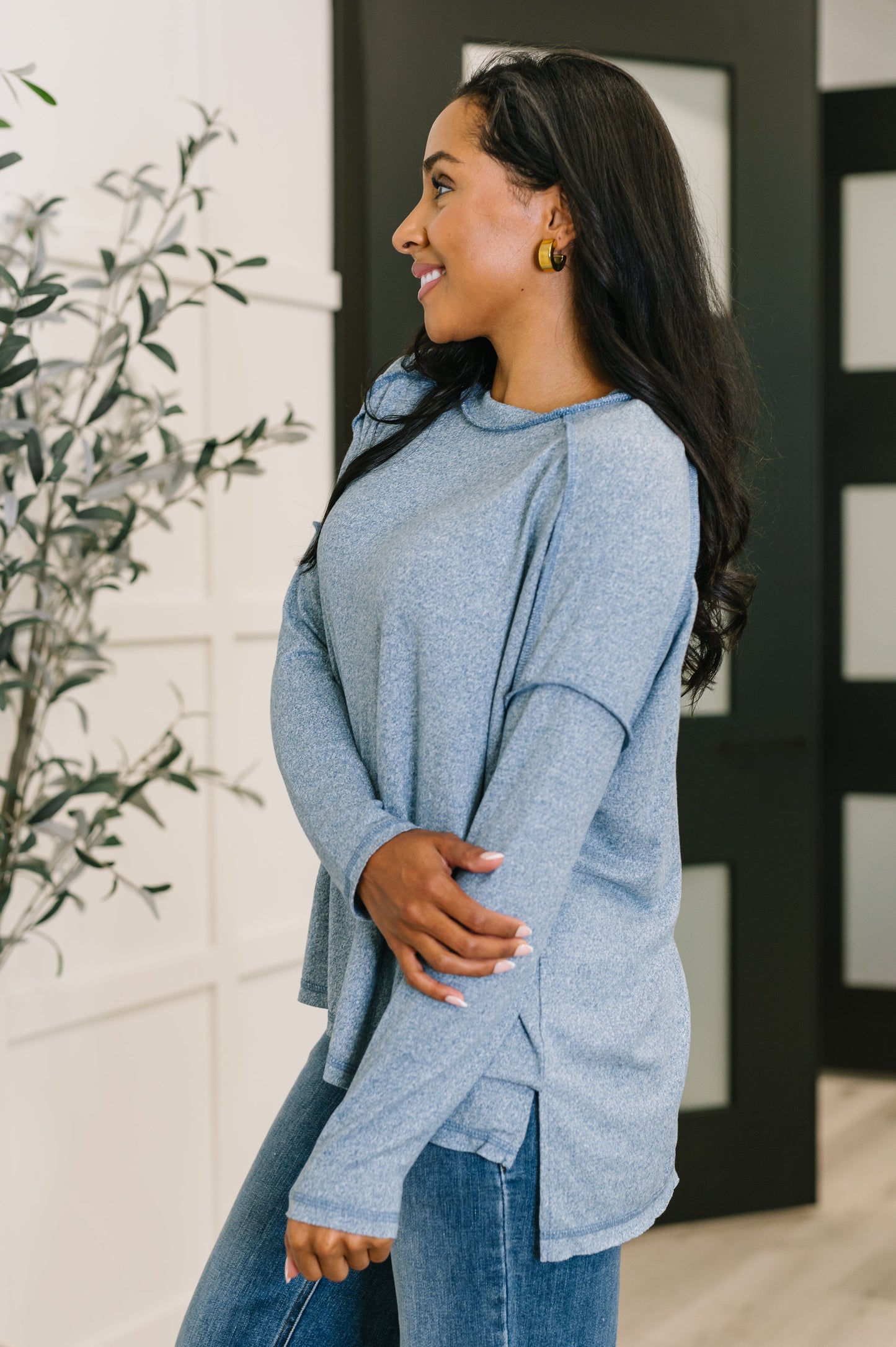 Mellow Mood Heathered Pullover in Dusty Blue| Soft High Stretch Casual Women’s Sweatshirt