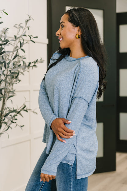 Mellow Mood Heathered Pullover in Dusty Blue| Soft High Stretch Casual Women’s Sweatshirt