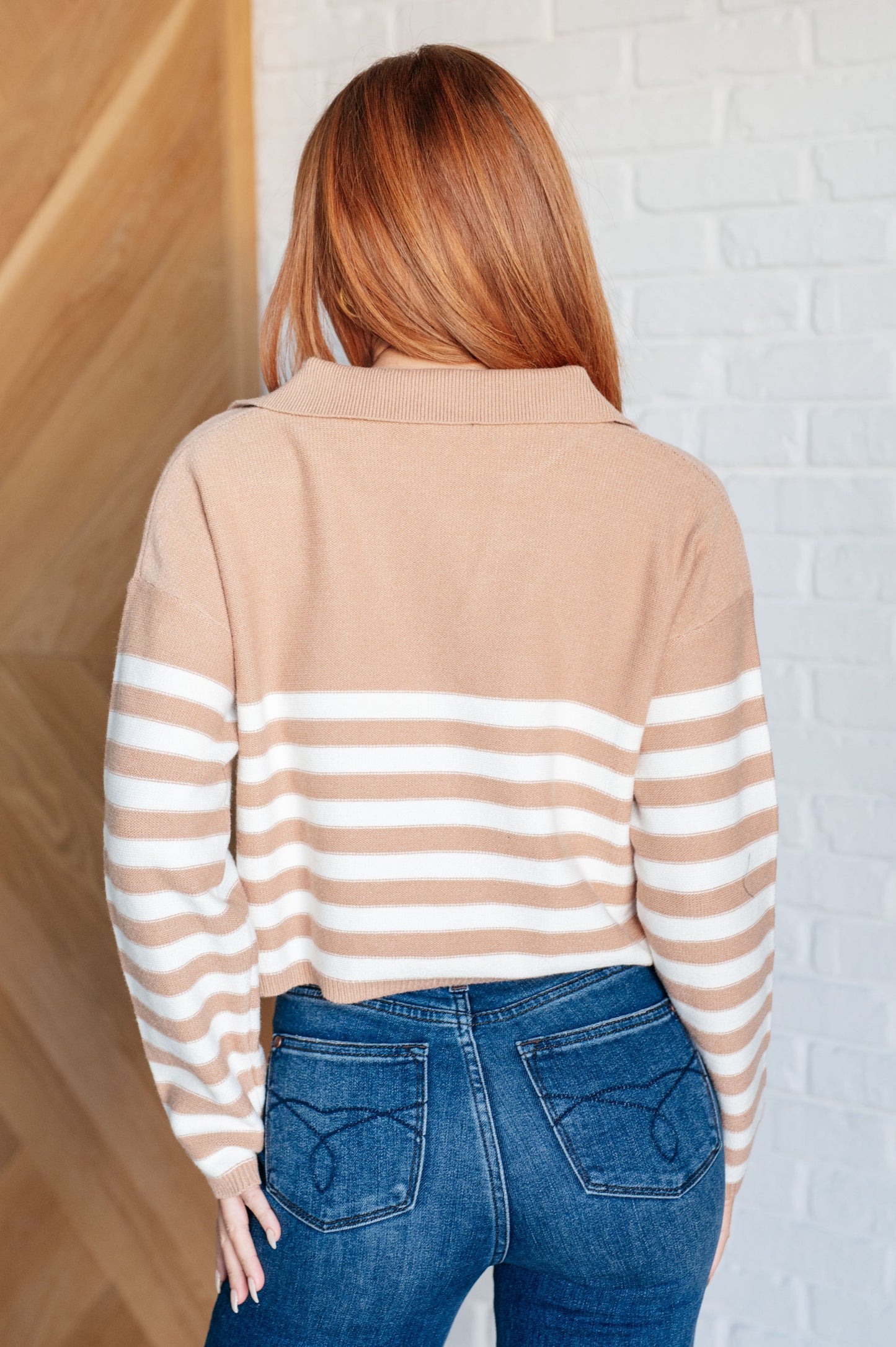 Memorable Moment Striped Sweater | Women’s Collared V-Neck Cropped Knit Pullover