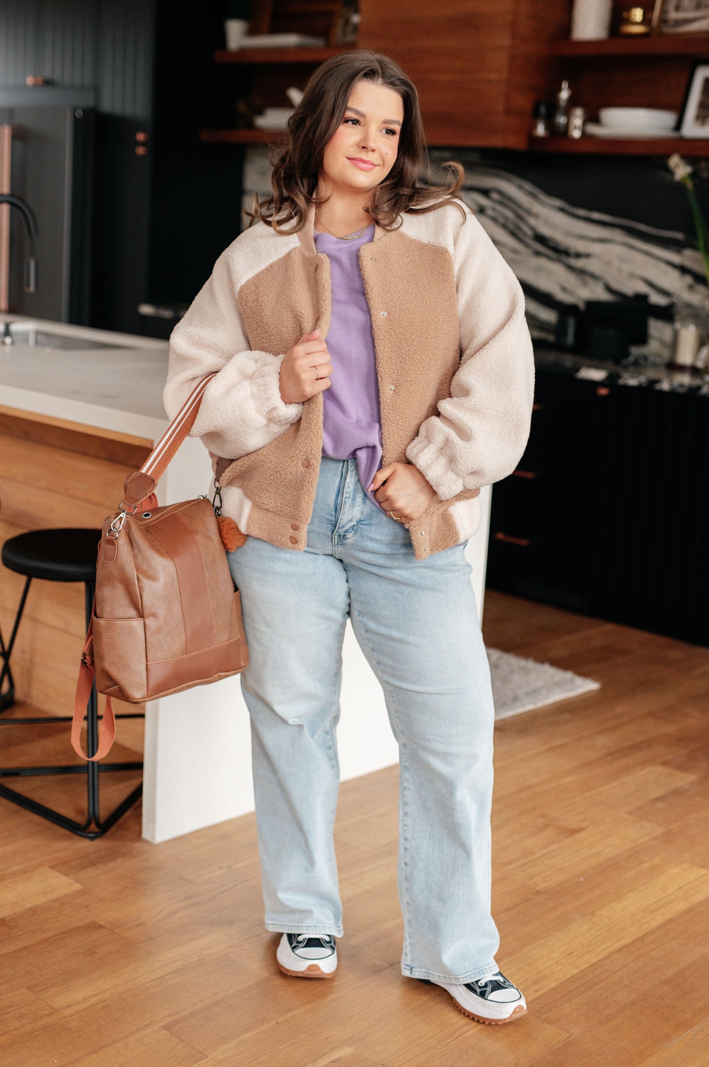 My Little Teddy Bomber Jacket | Women’s Sherpa Fleece Snap Front Jacket