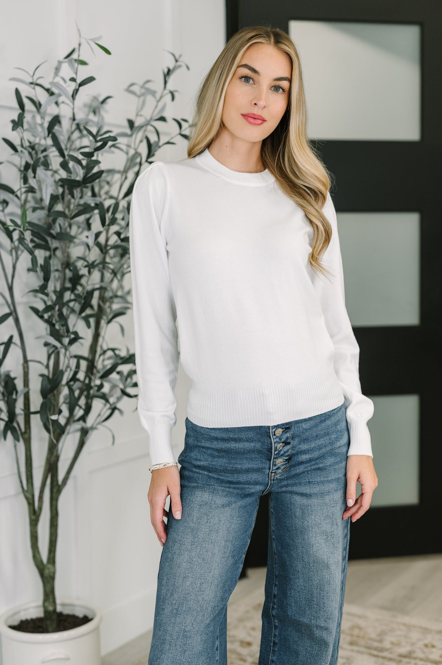 Necessary Closet Space Long Sleeve Top in White | Lightweight High-Stretch Knit