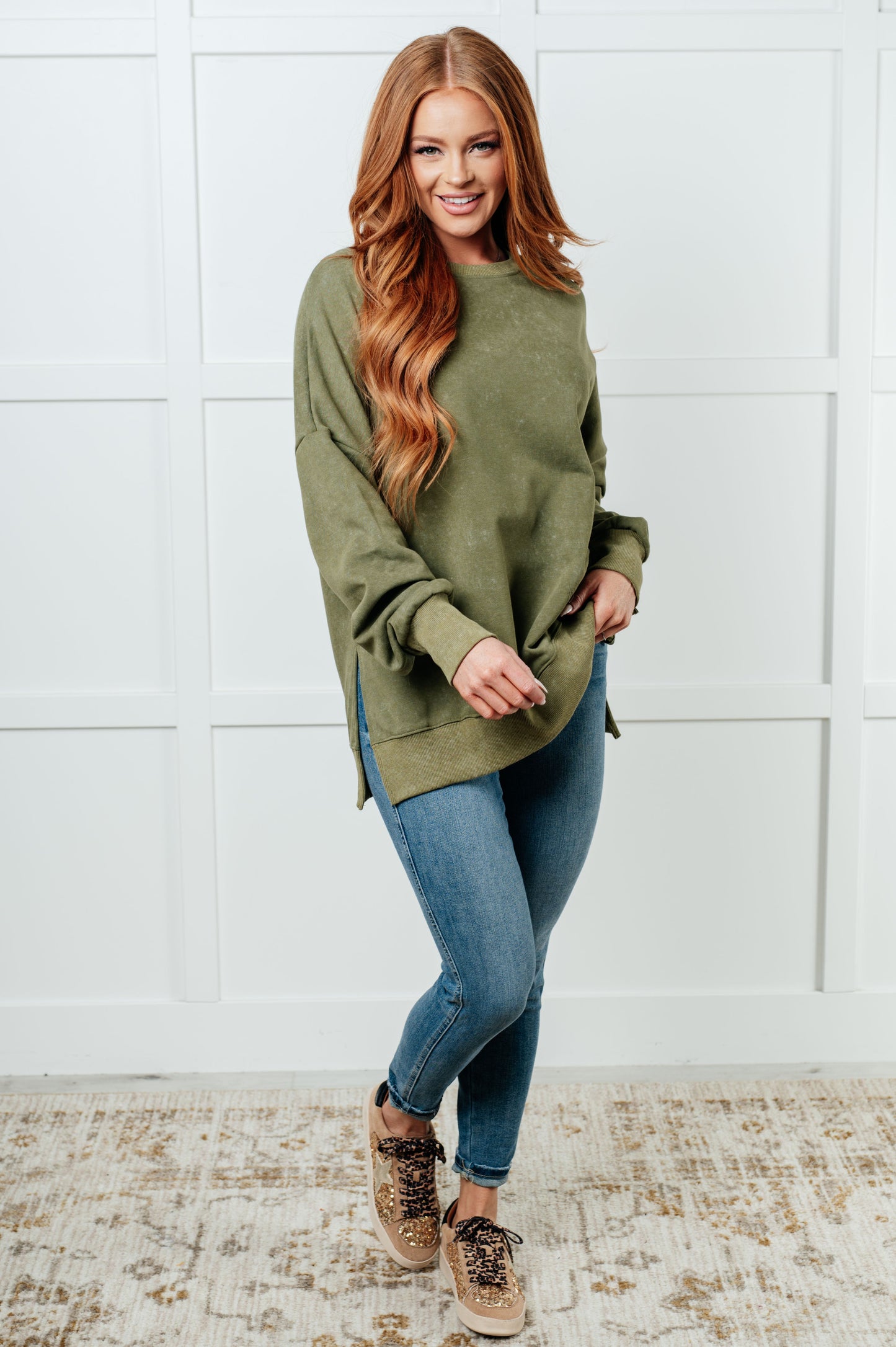 No Plain Jane Oversized Sweatshirt in Green | Mineral Wash French Terry Pullover
