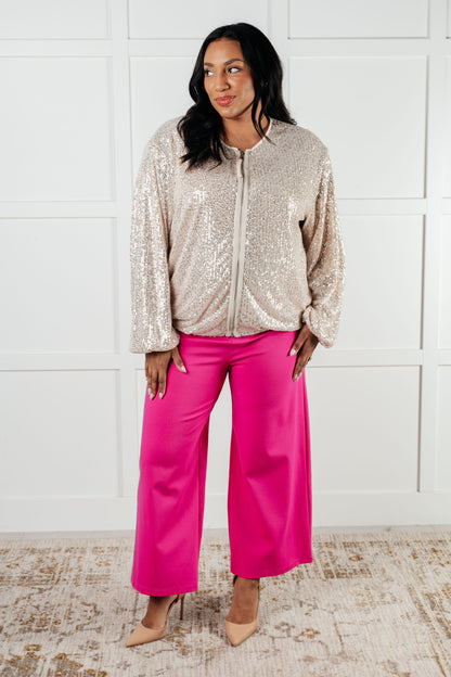 One in Twenty Sequin Jacket – Balloon Sleeve Glam Zip-Up Fashion Jacket