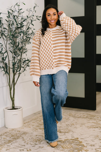 Pattern Play Oversized Pullover in Taupe | Cozy Brushed Sweater Knit