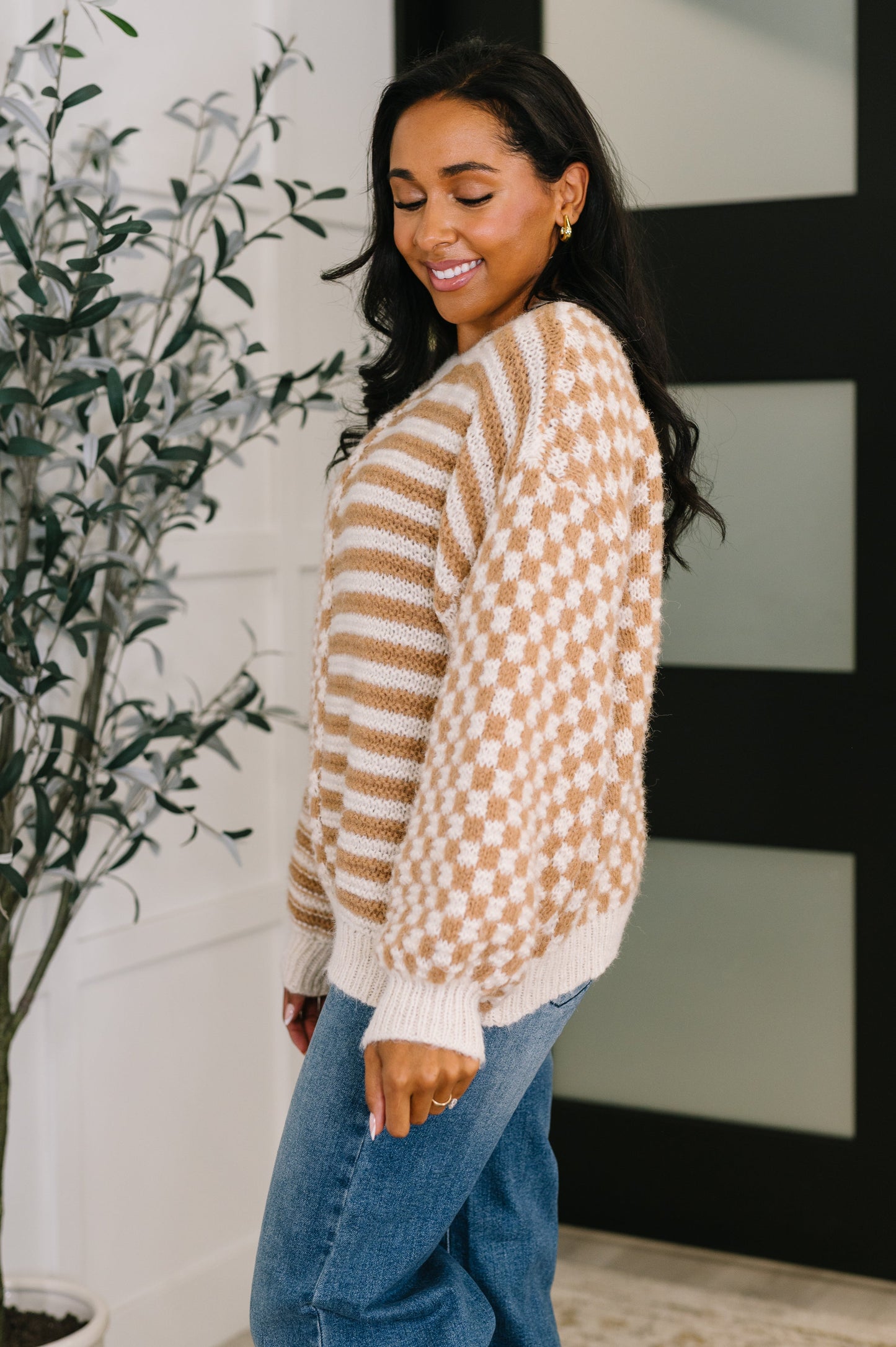 Pattern Play Oversized Pullover in Taupe | Cozy Brushed Sweater Knit