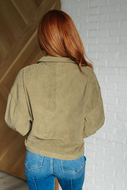 Primrose Corduroy Jacket – Oversized Button-Up with Pleated Sleeve Detail