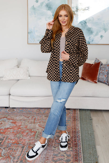 Safe Secrets Checkered Shacket | Cozy Brushed Woven Button-Down Jacket