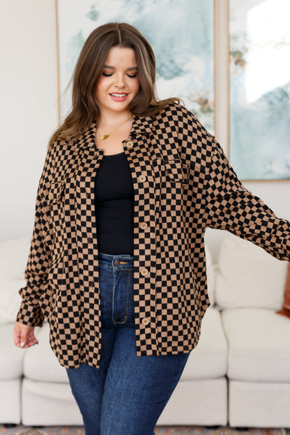 Safe Secrets Checkered Shacket | Cozy Brushed Woven Button-Down Jacket