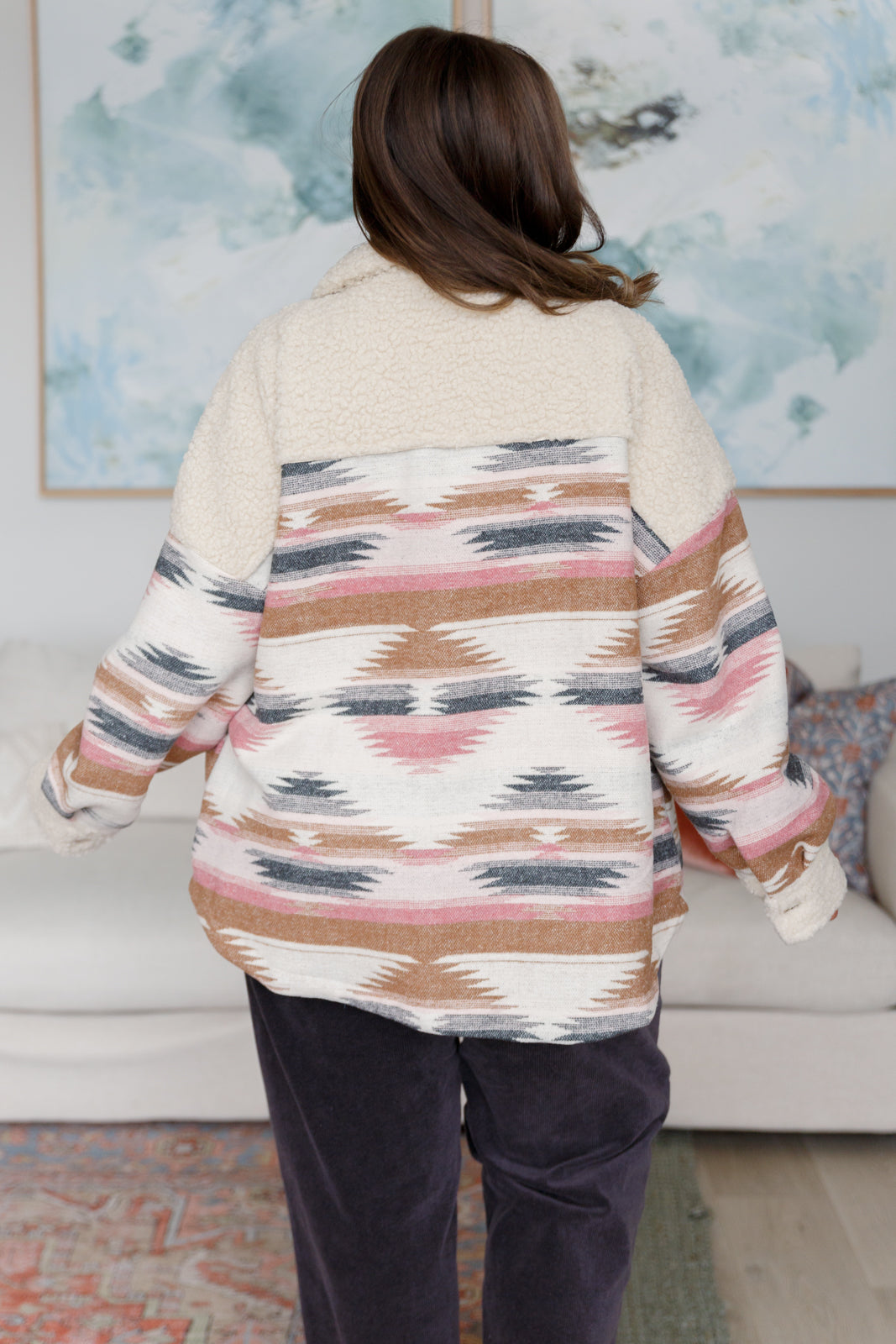 Sedona Sunset Shacket | Aztec Sherpa Fleece Jacket for Women