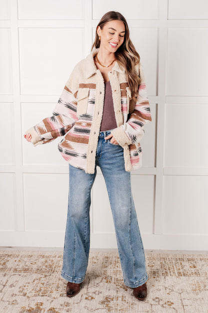 Sedona Sunset Shacket | Aztec Sherpa Fleece Jacket for Women