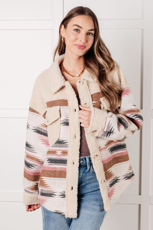 Sedona Sunset Shacket | Aztec Sherpa Fleece Jacket for Women