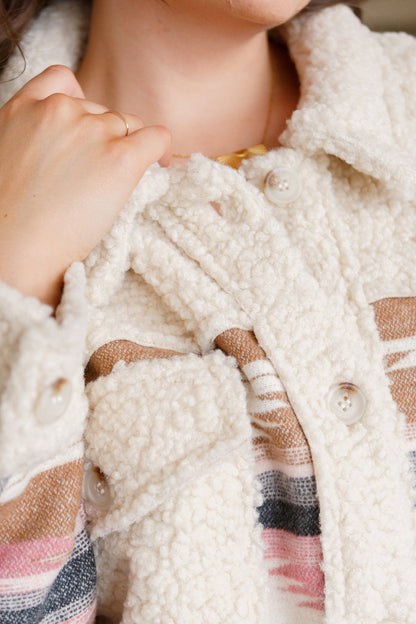 Sedona Sunset Shacket | Aztec Sherpa Fleece Jacket for Women