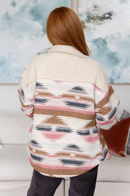 Sedona Sunset Shacket | Aztec Sherpa Fleece Jacket for Women