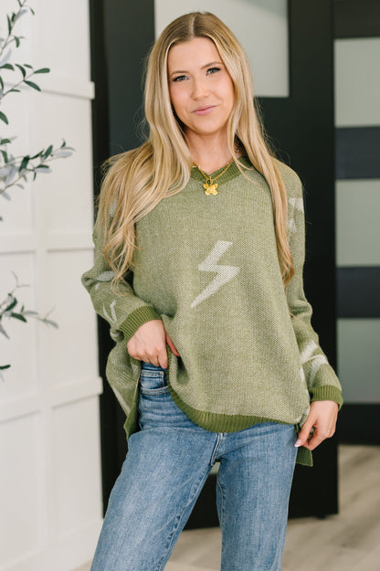 Shock Value V-Neck Sweater in Olive | Relaxed Fit Banded Ribbed Hem Sweater | Cozy Midweight Knit