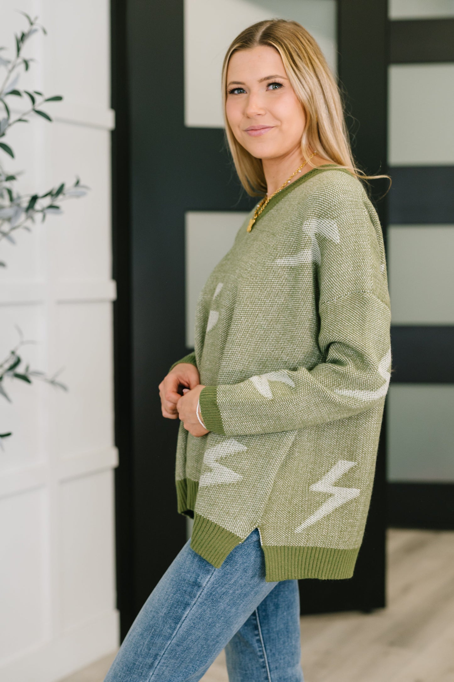 Shock Value V-Neck Sweater in Olive | Relaxed Fit Banded Ribbed Hem Sweater | Cozy Midweight Knit