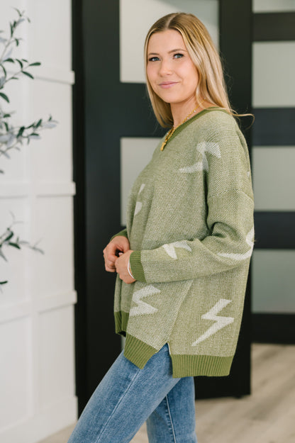Shock Value V-Neck Sweater in Olive | Relaxed Fit Banded Ribbed Hem Sweater | Cozy Midweight Knit