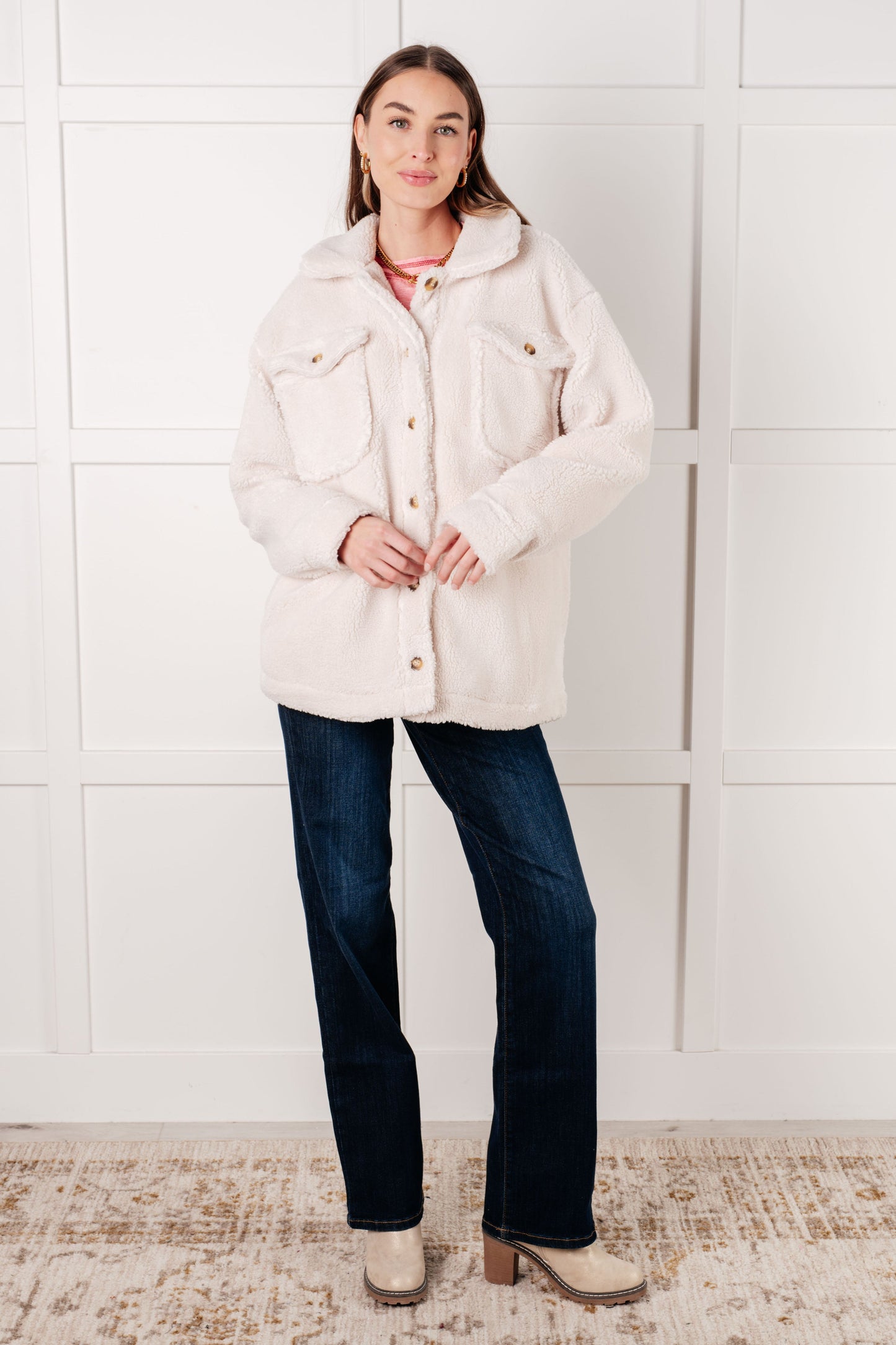 Shrouded in Sherpa Mid Length Coat | Women’s Heavyweight Fleece Button Front Jacket