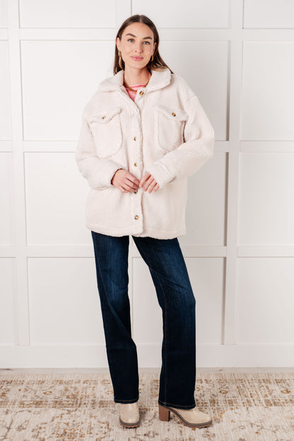 Shrouded in Sherpa Mid Length Coat | Women’s Heavyweight Fleece Button Front Jacket