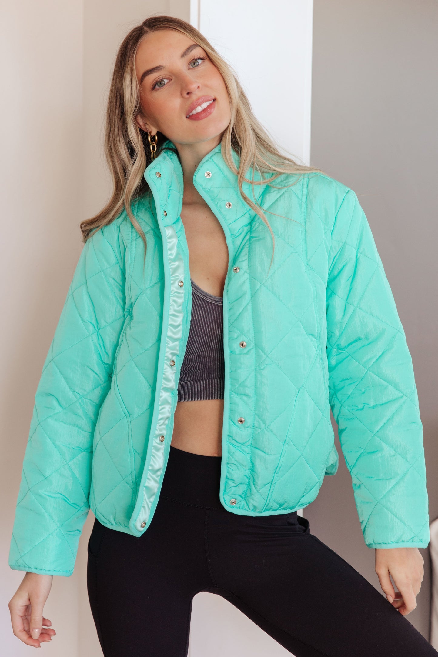 Slightly Distracted Quilted Puffer Jacket | Colorful Mock Neck Winter Coat