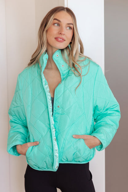 Slightly Distracted Quilted Puffer Jacket | Colorful Mock Neck Winter Coat