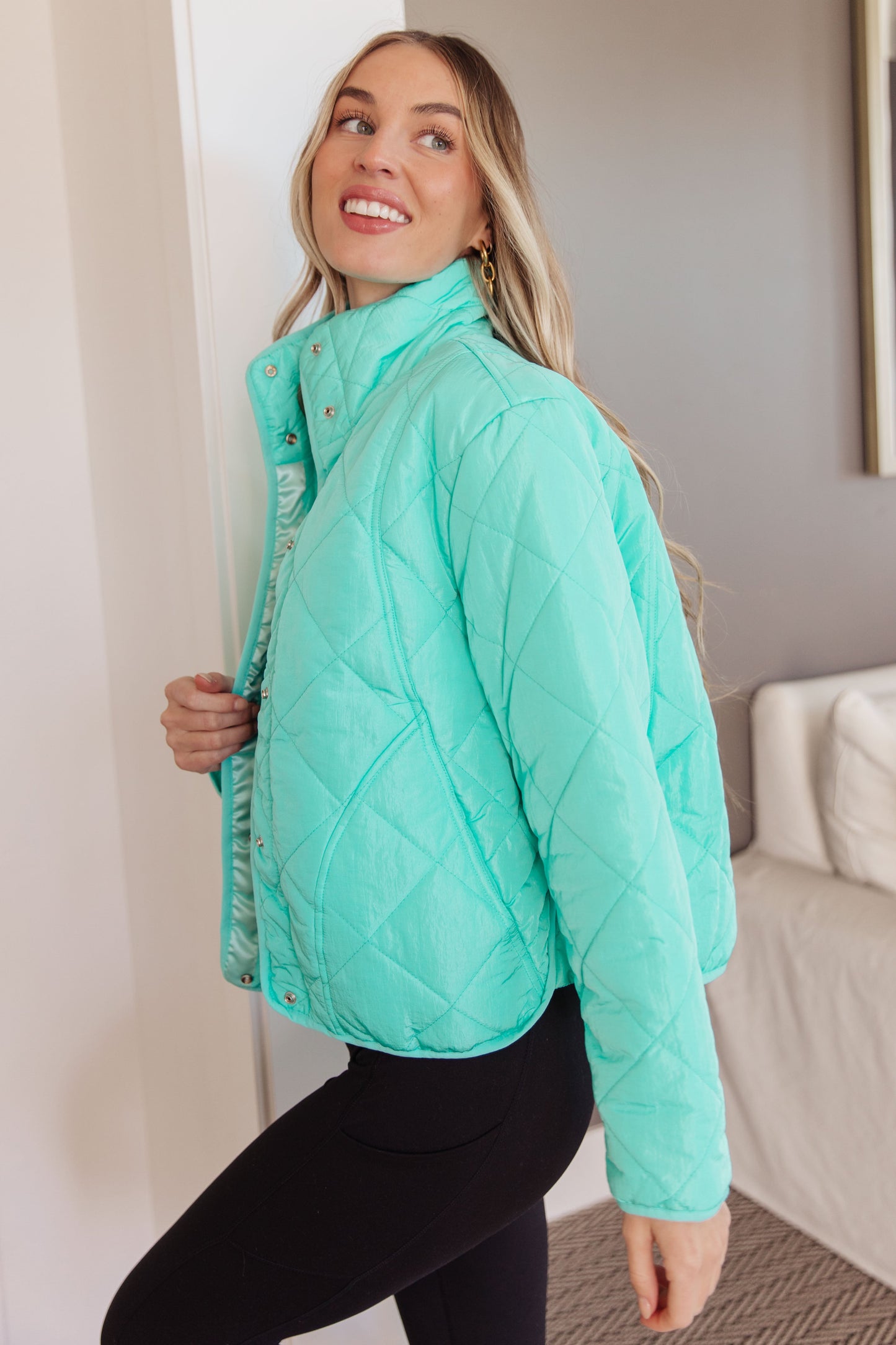 Slightly Distracted Quilted Puffer Jacket | Colorful Mock Neck Winter Coat