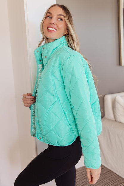 Slightly Distracted Quilted Puffer Jacket | Colorful Mock Neck Winter Coat