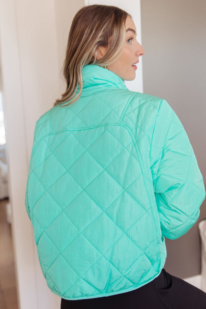 Slightly Distracted Quilted Puffer Jacket | Colorful Mock Neck Winter Coat