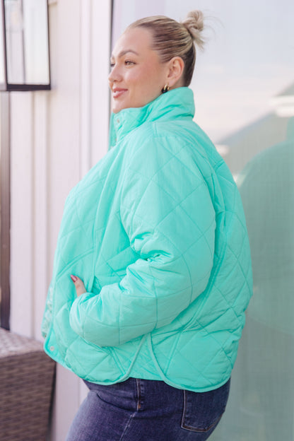 Slightly Distracted Quilted Puffer Jacket | Colorful Mock Neck Winter Coat