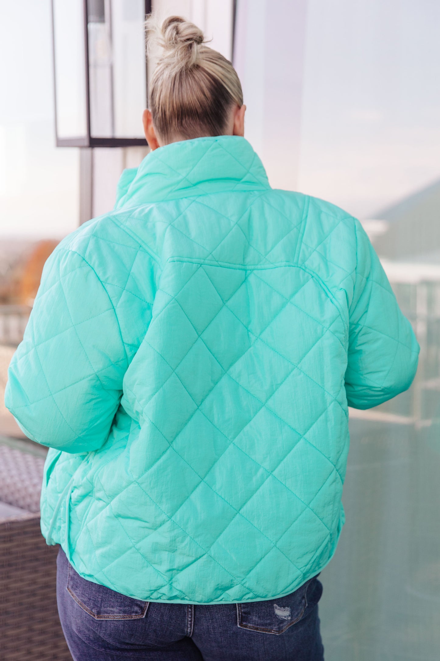 Slightly Distracted Quilted Puffer Jacket | Colorful Mock Neck Winter Coat