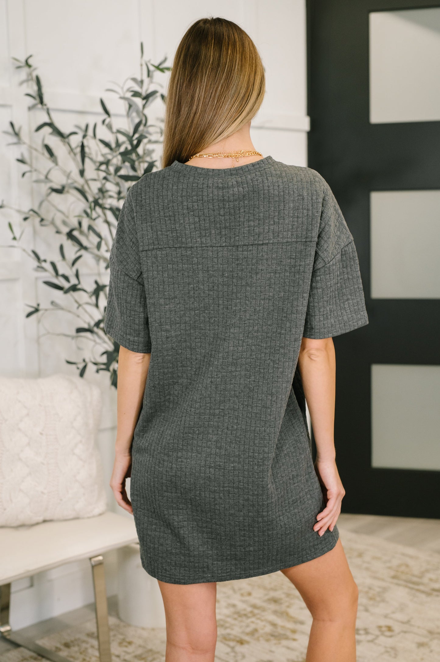 So Thoughtful That Way Textured T-Shirt Dress with Pockets