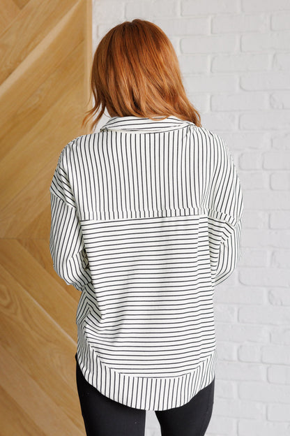 Striped Serendipity Collared Pullover – Grommet Detail French Terry Sweater