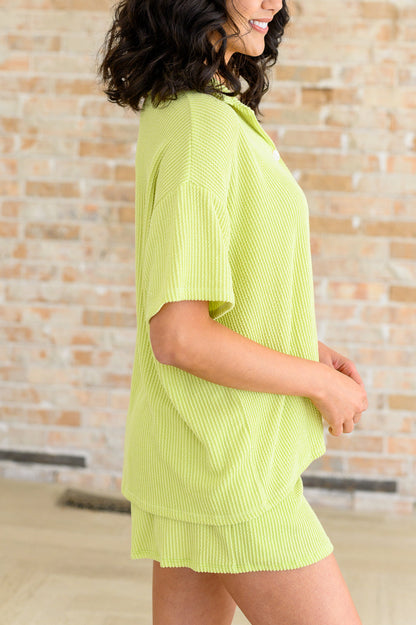 Two's Company Ribbed Button Down Short Sleeve Shirt
