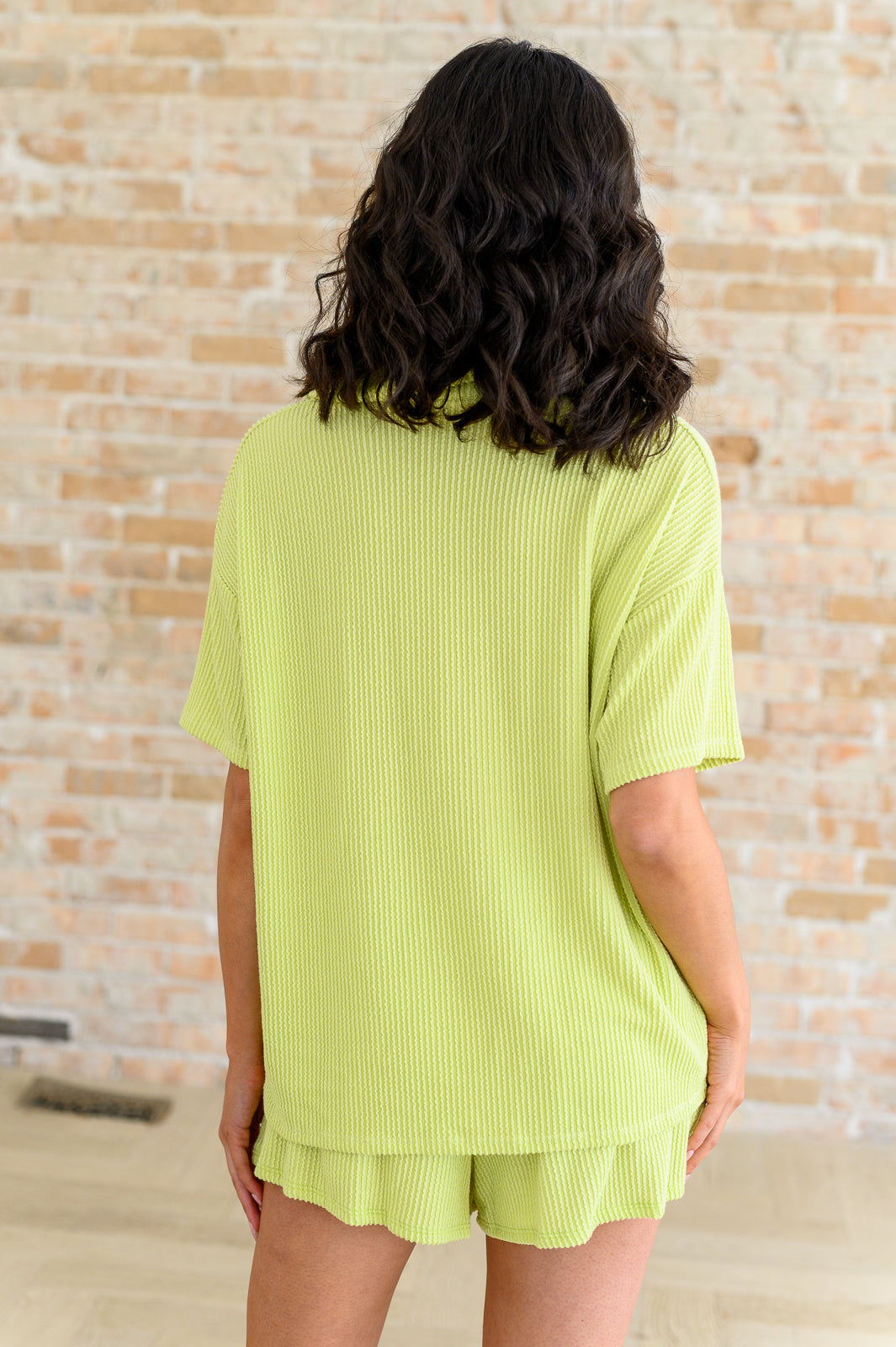 Two's Company Ribbed Button Down Short Sleeve Shirt
