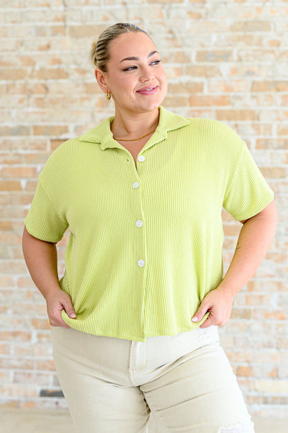 Two's Company Ribbed Button Down Short Sleeve Shirt