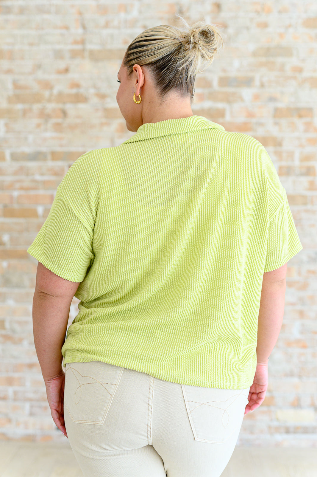 Two's Company Ribbed Button Down Short Sleeve Shirt
