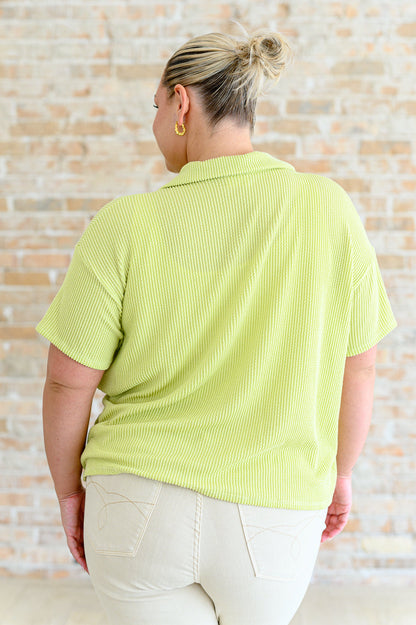 Two's Company Ribbed Button Down Short Sleeve Shirt