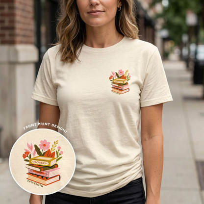 Retro Book Stack T-Shirt - Cozy Pastel Bookish Graphic Tee (Back Print)