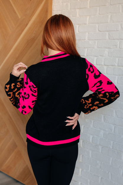 Wild About You Animal Print Sweater – Colorblock Balloon Sleeve Lightweight Knit