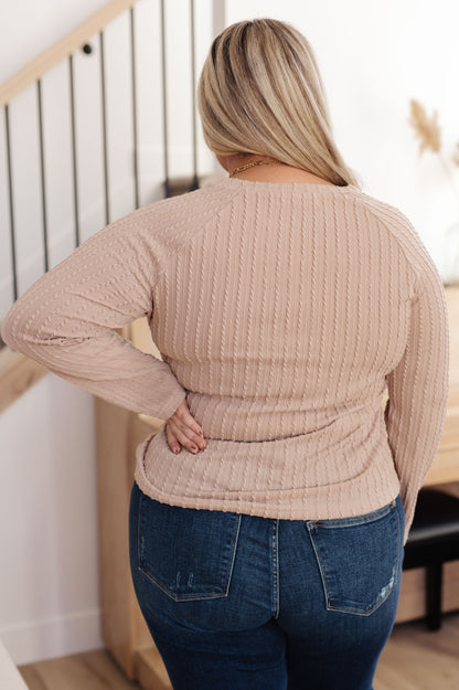 Winding Down Cable Detail Top – Textured Knit Raglan Sleeve Pullover