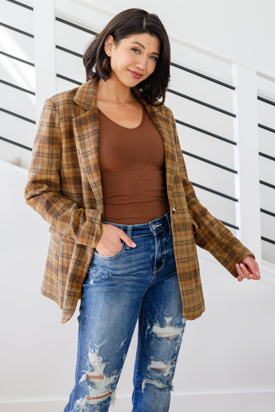World Class Plaid Blazer – Single Button Closure with Notched Lapels