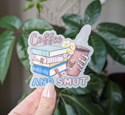 Coffee and Smut Vinyl Sticker | Earth Tone Bookish Sticker | Reader Humor Merch
