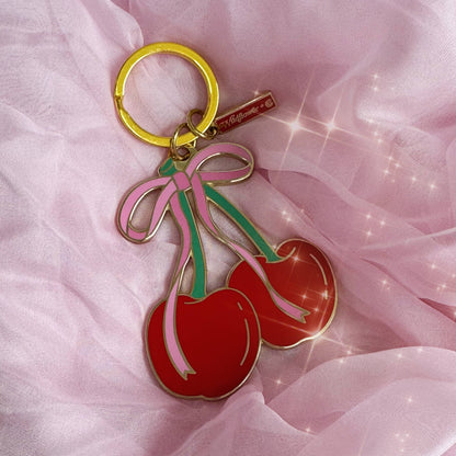 Cherry Bow Enamel Keychain – Coquette Girlycore Accessory