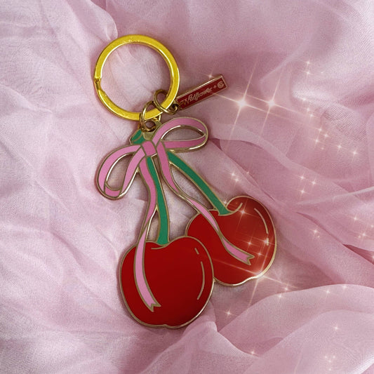 Cherry Bow Enamel Keychain – Coquette Girlycore Accessory