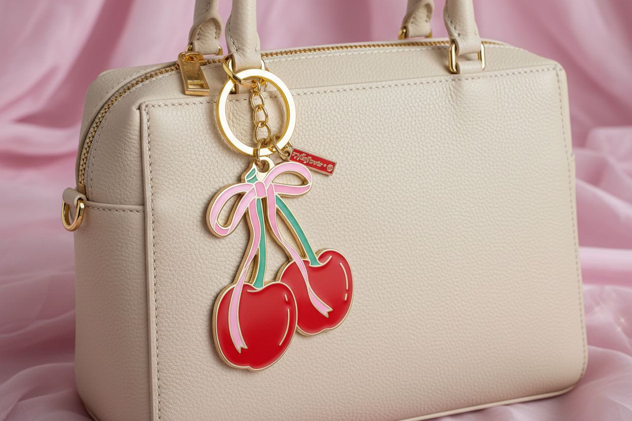 Cherry Bow Enamel Keychain – Coquette Girlycore Accessory