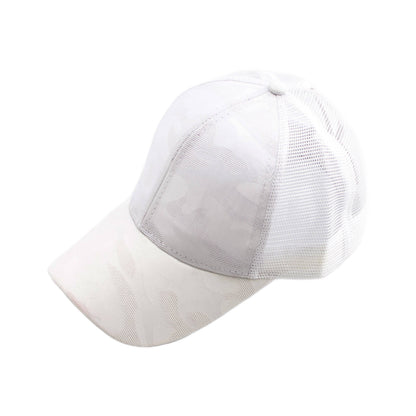 Black Camo High Ponytail Trucker Hat - Structured Messy Bun Cap